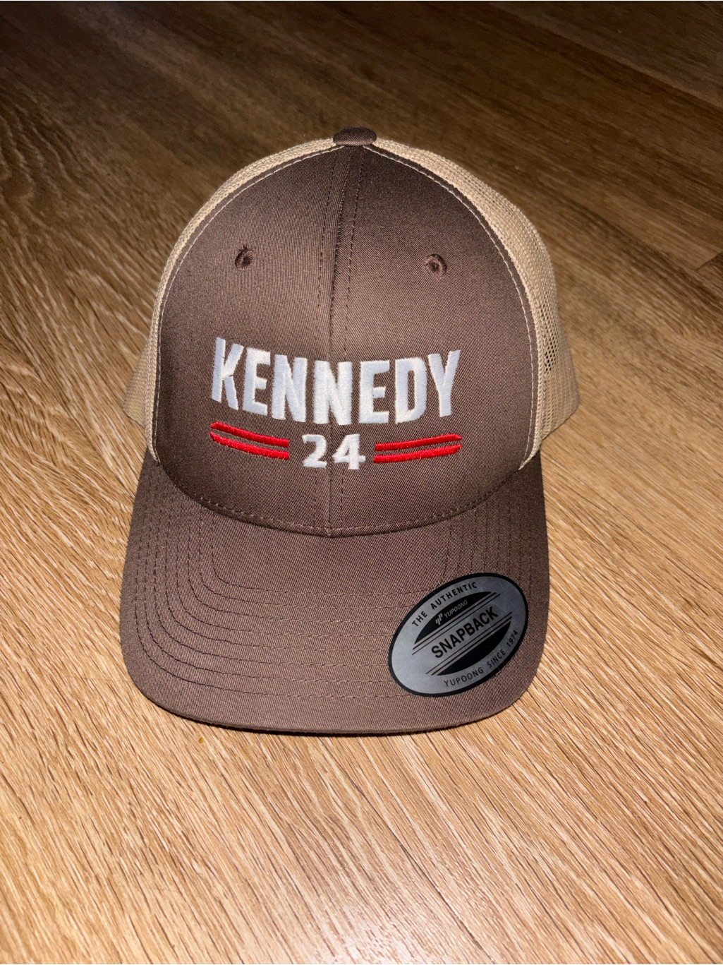 Kennedy 24 Campaign Yupoong Classic Trucker Hat BrownTan Adjustable C25